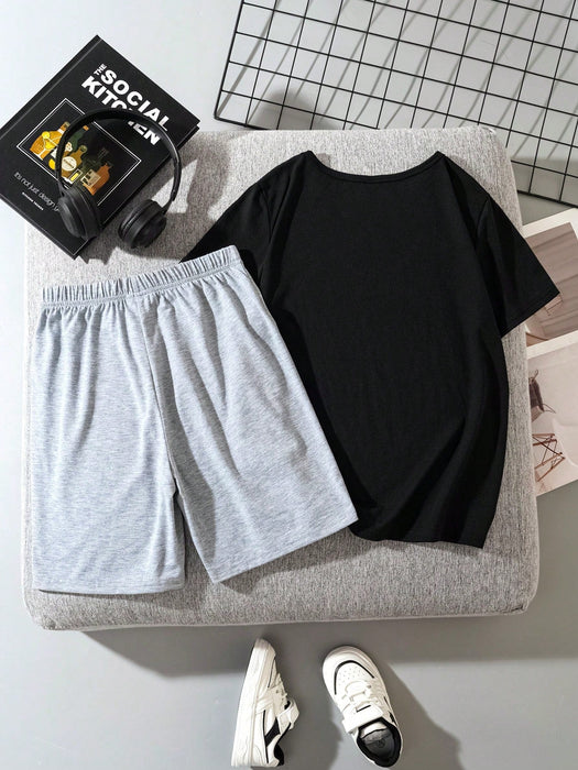 SHEIN Traje de verano informal para niño con camiseta de manga corta con cuello redondo y diseño de coche simple - Quierox - Tienda Online