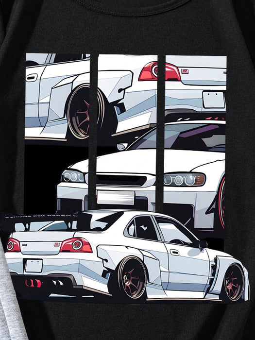 SHEIN Traje de verano informal para niño con camiseta de manga corta con cuello redondo y diseño de coche simple - Quierox - Tienda Online