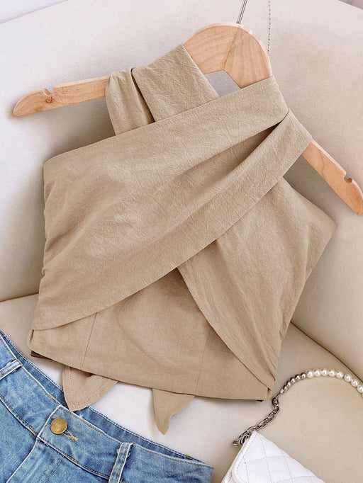 SHEIN Travachic Top cruzado halter de unicolor casual para mujer - Quierox - Tienda Online