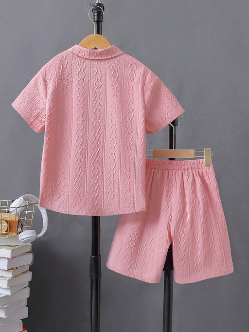 Shein Tween Boy Camisa lisa con botones delanteros y pantalones cortos sin camiseta Vacaciones de verano - Quierox - Tienda Online