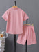 Shein Tween Boy Camisa lisa con botones delanteros y pantalones cortos sin camiseta Vacaciones de verano - Quierox - Tienda Online