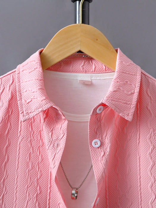 Shein Tween Boy Camisa lisa con botones delanteros y pantalones cortos sin camiseta Vacaciones de verano - Quierox - Tienda Online