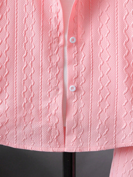 Shein Tween Boy Camisa lisa con botones delanteros y pantalones cortos sin camiseta Vacaciones de verano - Quierox - Tienda Online