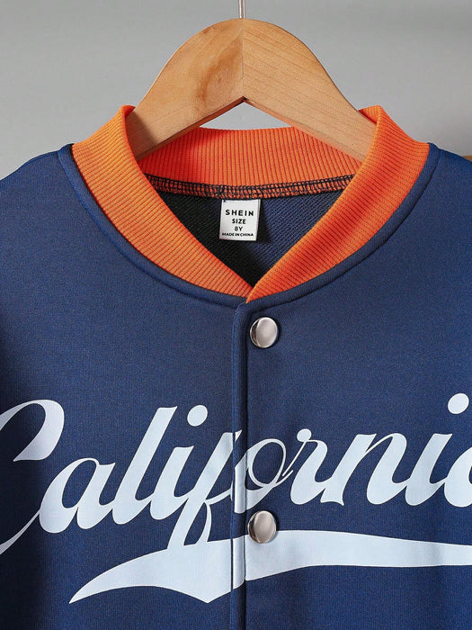 SHEIN Tween Boy Chaqueta bomber y pantalón deportivo sin capucha con hombros caídos y diseño de letras - Quierox - Tienda Online