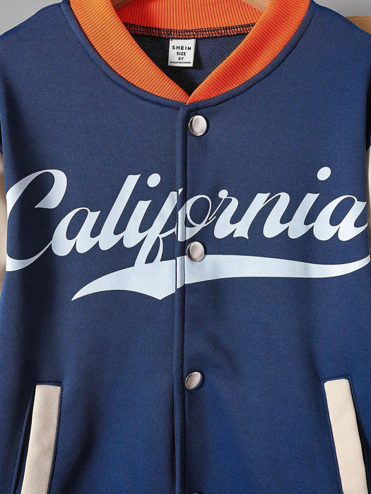 SHEIN Tween Boy Chaqueta bomber y pantalón deportivo sin capucha con hombros caídos y diseño de letras - Quierox - Tienda Online