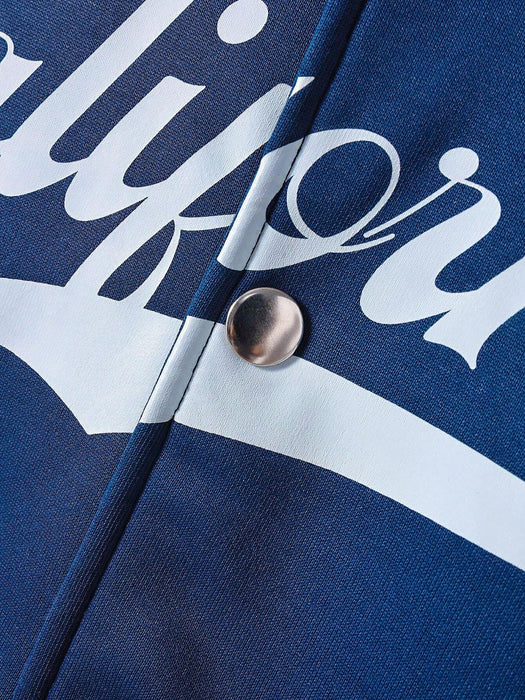 SHEIN Tween Boy Chaqueta bomber y pantalón deportivo sin capucha con hombros caídos y diseño de letras - Quierox - Tienda Online