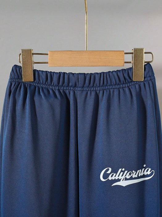 SHEIN Tween Boy Chaqueta bomber y pantalón deportivo sin capucha con hombros caídos y diseño de letras - Quierox - Tienda Online