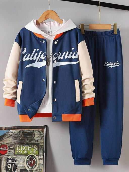 SHEIN Tween Boy Chaqueta bomber y pantalón deportivo sin capucha con hombros caídos y diseño de letras - Quierox - Tienda Online