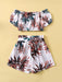 SHEIN Tween Conjunto de top con hombros descubiertos y estampado tropical con ribete - Quierox - Tienda Online