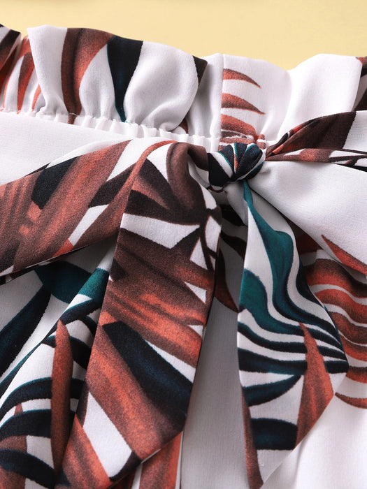 SHEIN Tween Conjunto de top con hombros descubiertos y estampado tropical con ribete - Quierox - Tienda Online