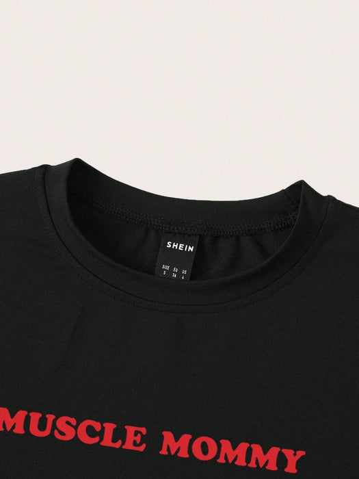 SHEIN Unity Camiseta corta de verano para el Día de la Madre con eslogan en rojo - Quierox - Tienda Online