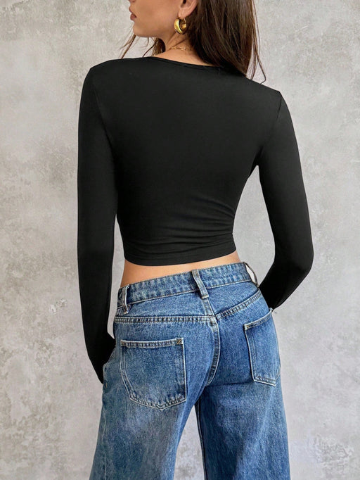 SHEIN Unity Camiseta de manga larga de ajuste ceñido con cuello en V - Quierox - Tienda Online