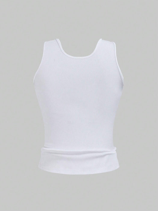 SHEIN Unity Camiseta sin mangas ajustada para mujer con estampado de letras - Quierox - Tienda Online