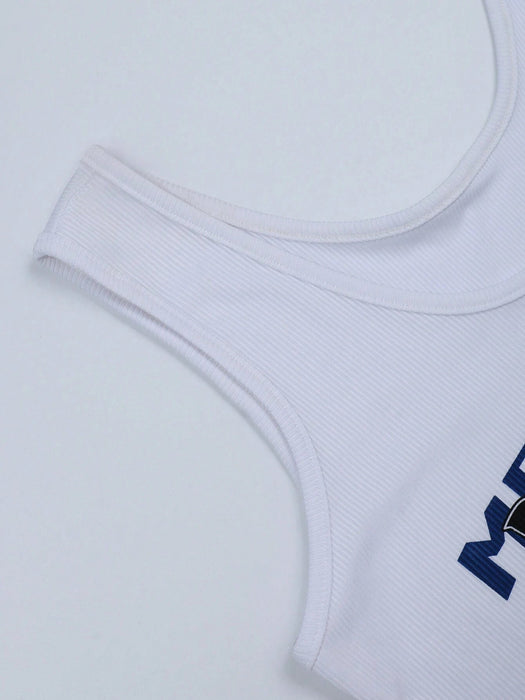 SHEIN Unity Camiseta sin mangas ajustada para mujer con estampado de letras - Quierox - Tienda Online