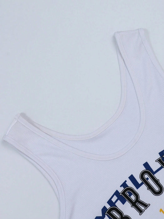 SHEIN Unity Camiseta sin mangas ajustada para mujer con estampado de letras - Quierox - Tienda Online