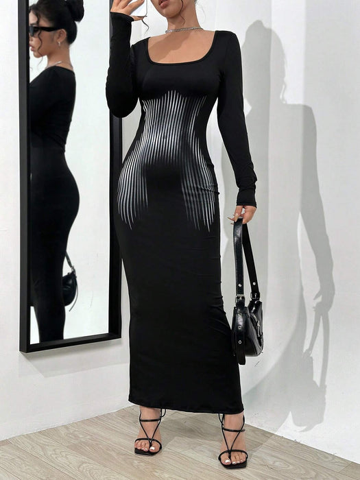 SHEIN Unity Vestido ajustado con cuello redondo y estampado de rayas - Quierox - Tienda Online