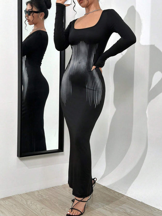 SHEIN Unity Vestido ajustado con cuello redondo y estampado de rayas - Quierox - Tienda Online