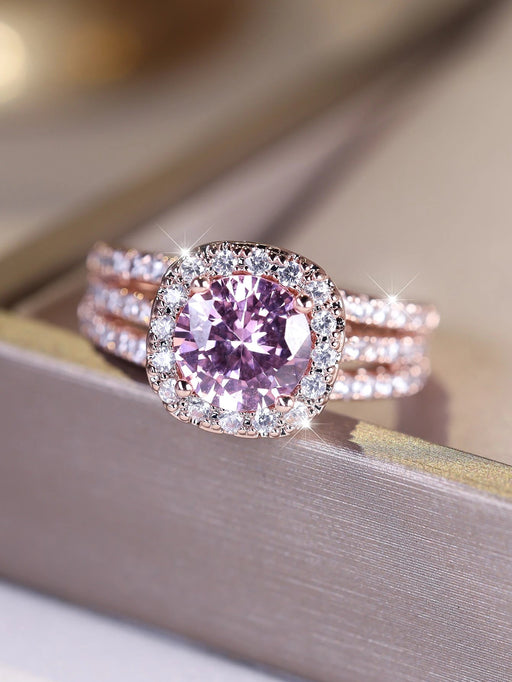SHEIN Vanel A espléndido anillo de cuatro puntas Set redondo rosado zirconia - Quierox - Tienda Online