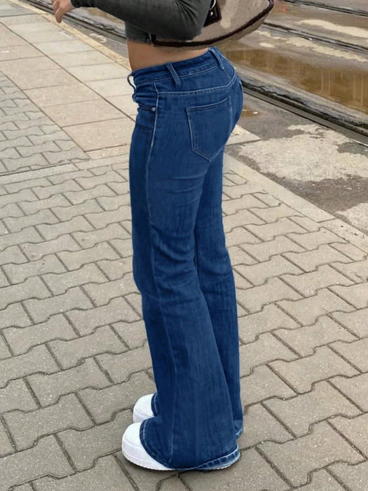 Shein Vaqueros acampanados de tiro bajo con corte acampanado elástico Y2K de MYOURSA, azul oscuro - Quierox - Tienda Online