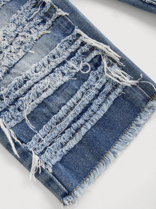 SHEIN Vaqueros azules holgados de mezclilla para bebé, estilo urbano, con bordes sin rematar - Quierox - Tienda Online
