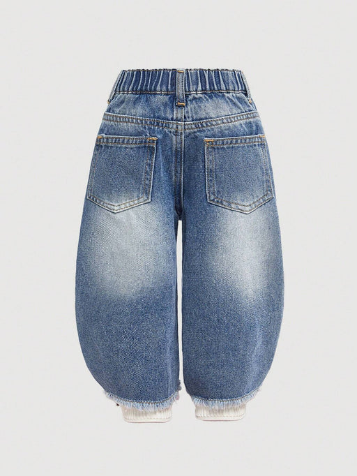 SHEIN Vaqueros azules holgados de mezclilla para bebé, estilo urbano, con bordes sin rematar - Quierox - Tienda Online