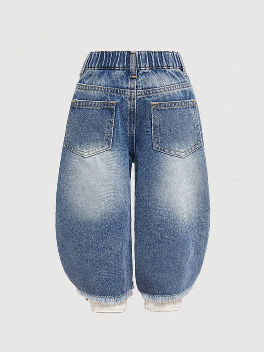 SHEIN Vaqueros azules holgados de mezclilla para bebé, estilo urbano, con bordes sin rematar - Quierox - Tienda Online