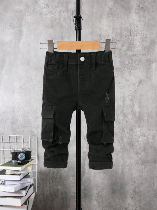 SHEIN Vaqueros cargo con bolsillos de solapa y rotos para bebé niño - Quierox - Tienda Online