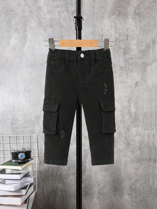 SHEIN Vaqueros cargo con bolsillos de solapa y rotos para bebé niño - Quierox - Tienda Online