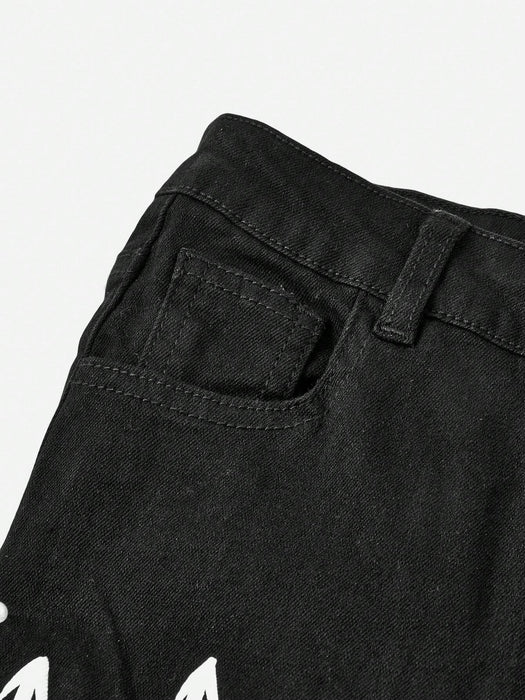 SHEIN Vaqueros para niños preadolescentes, de tiro medio, ajustados, rotos, deshilachados - Quierox - Tienda Online