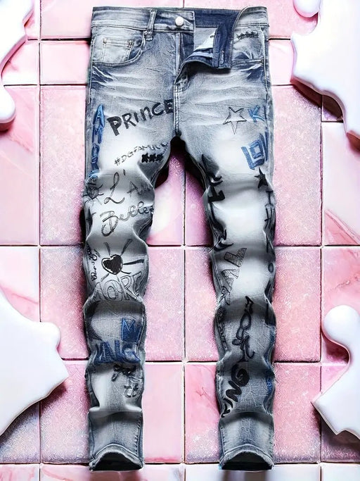 Shein Vaqueros Rectos de Estilo Urbano Hip Hop para Hombre con Bordado y Ajuste Slim - Quierox - Tienda Online