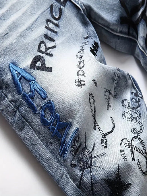 Shein Vaqueros Rectos de Estilo Urbano Hip Hop para Hombre con Bordado y Ajuste Slim - Quierox - Tienda Online