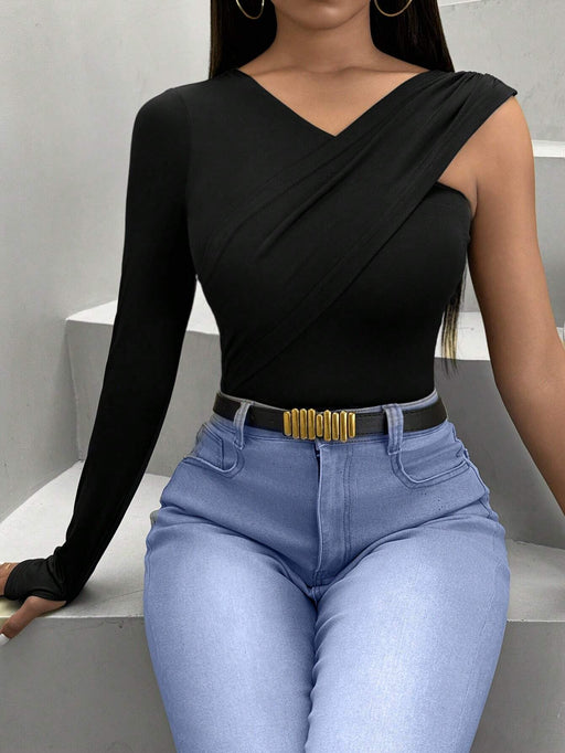 SHEIN VaVaBold Camiseta De Señora Entallada Con Cuello En V De Color Sólido - Quierox - Tienda Online