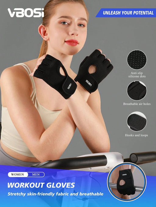 Shein VBOSI 1 par Guantes deportivos transpirables ajustables de medio dedo para levantamiento de pesas - Quierox - Tienda Online