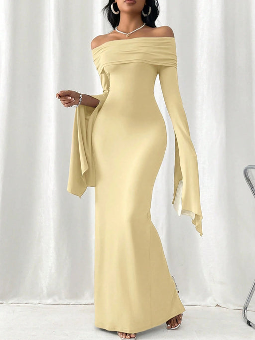 SHEIN Vestido ajustado de manga larga con hombros descubiertos y abertura lateral - Quierox - Tienda Online