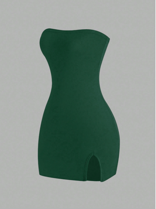 SHEIN Vestido Bandeau ajustado de verano para mujer de Sweetra con abertura en el dobladillo - Quierox - Tienda Online