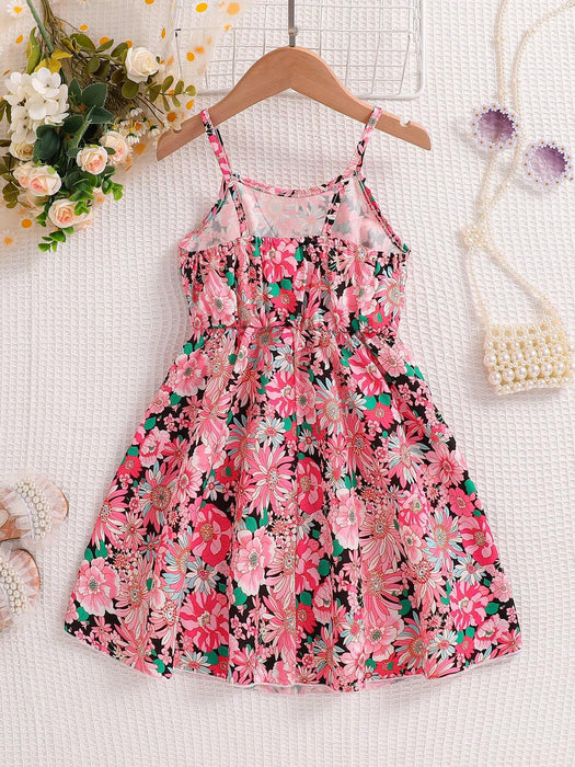 SHEIN Vestido casual de tirantes finos con estampado floral para niña en vacaciones - Quierox - Tienda Online