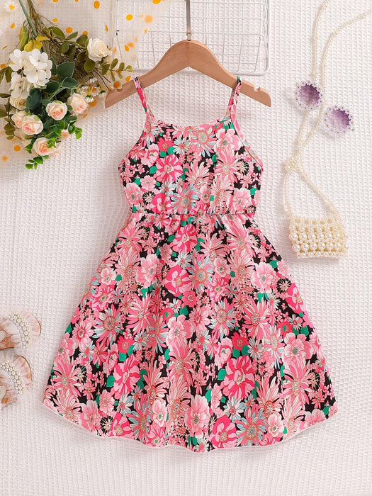 SHEIN Vestido casual de tirantes finos con estampado floral para niña en vacaciones - Quierox - Tienda Online