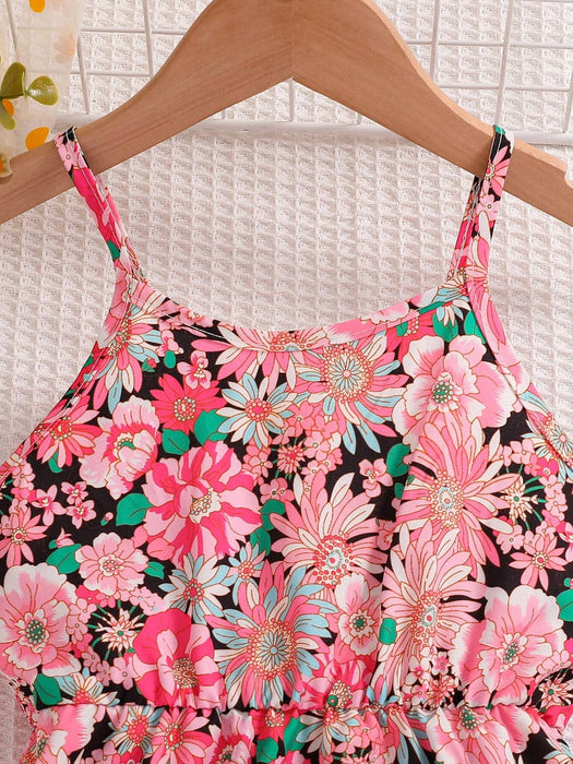 SHEIN Vestido casual de tirantes finos con estampado floral para niña en vacaciones - Quierox - Tienda Online