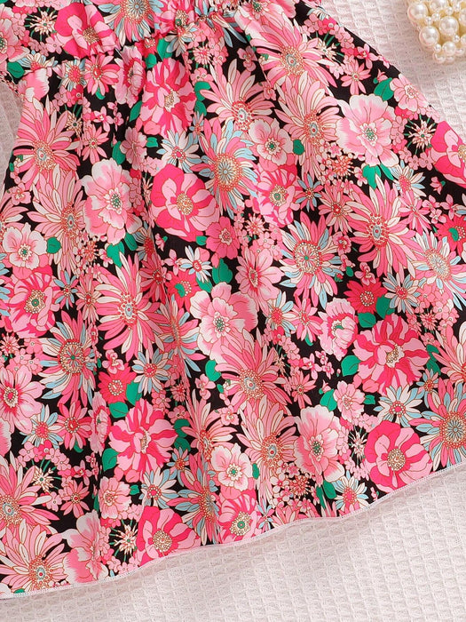 SHEIN Vestido casual de tirantes finos con estampado floral para niña en vacaciones - Quierox - Tienda Online