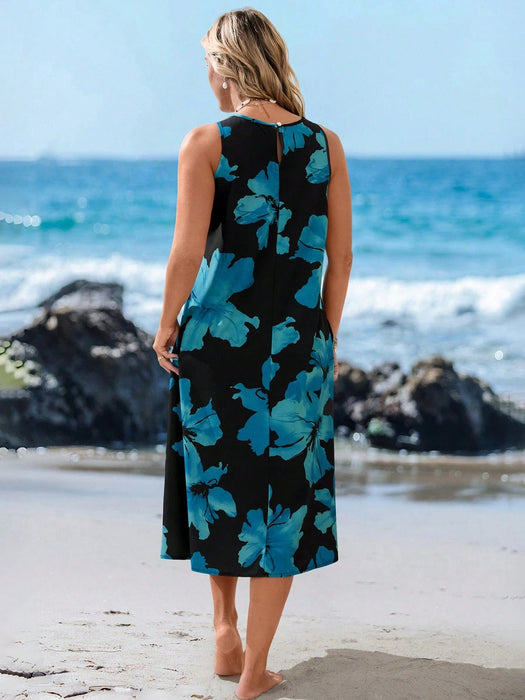 Shein Vestido casual negro de manga media con estampado floral para mujer de Sylviya - Quierox - Tienda Online