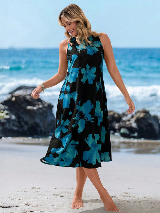 Shein Vestido casual negro de manga media con estampado floral para mujer de Sylviya - Quierox - Tienda Online