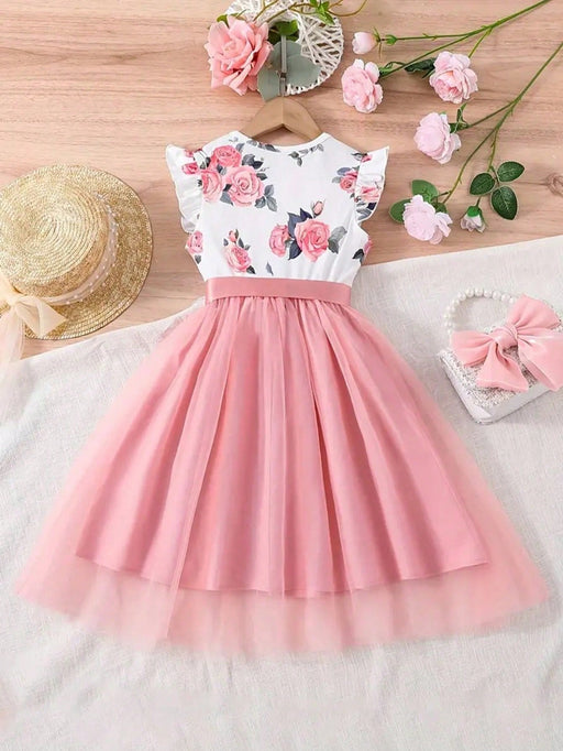 Shein Vestido con estampado floral, manga corta y volante para niña preadolescente - Quierox - Tienda Online