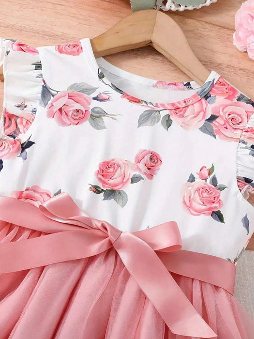 Shein Vestido con estampado floral, manga corta y volante para niña preadolescente - Quierox - Tienda Online