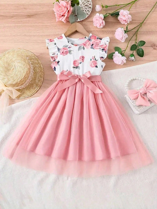 Shein Vestido con estampado floral, manga corta y volante para niña preadolescente - Quierox - Tienda Online