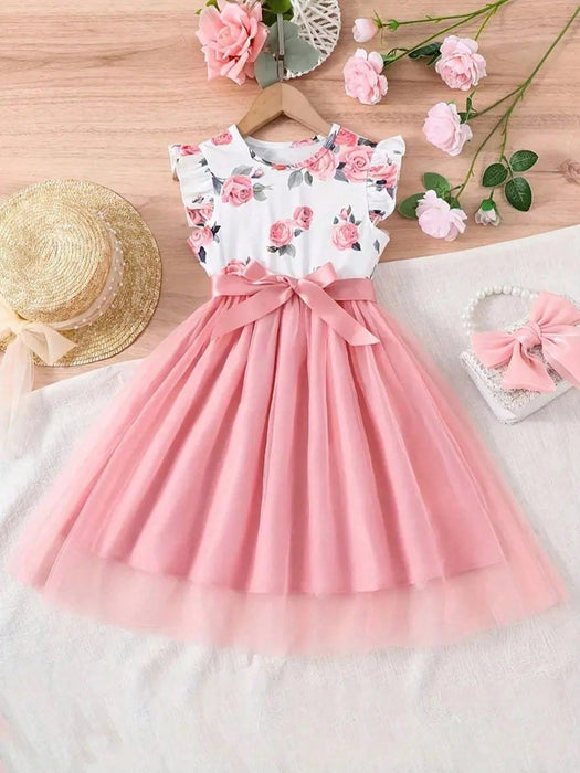 Shein Vestido con estampado floral, manga corta y volante para niña preadolescente - Quierox - Tienda Online