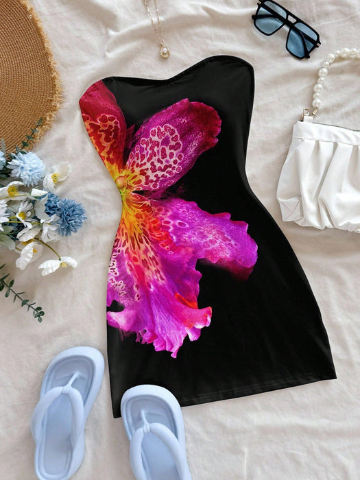 SHEIN Vestido corto de talla grande con estampado floral tropical - Quierox - Tienda Online