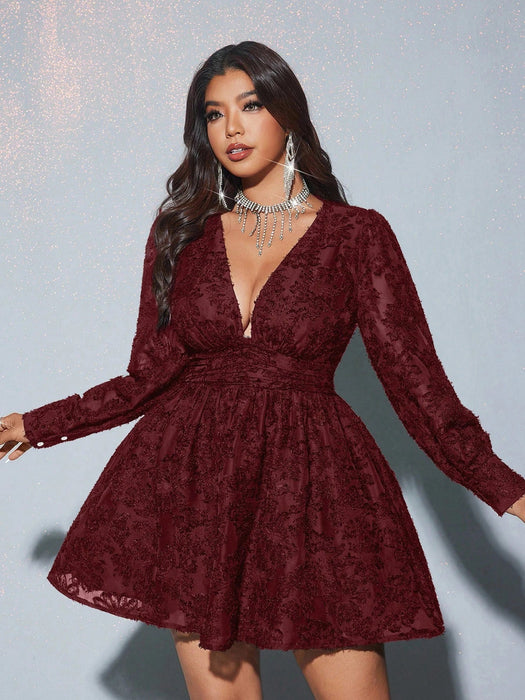 SHEIN Vestido corto Viva Relle de talla grande, elegante, informal, con cuello en V - Quierox - Tienda Online