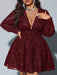 SHEIN Vestido corto Viva Relle de talla grande, elegante, informal, con cuello en V - Quierox - Tienda Online