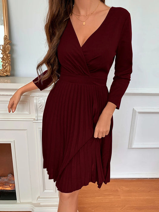 SHEIN Vestido cruzado clásico con bajo plisado - Quierox - Tienda Online