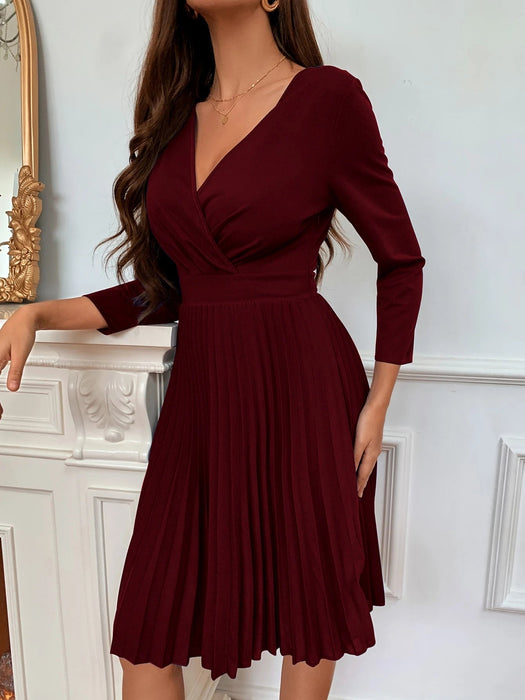 SHEIN Vestido cruzado clásico con bajo plisado - Quierox - Tienda Online